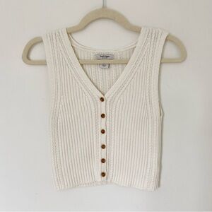 Haute Hippie Knit Button Up Vest Cream White Sweater Cropped Sleeveless Small